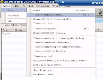 Aadir un trabajo de copia de seguridad a Symantec Backup Exec 2010 R3