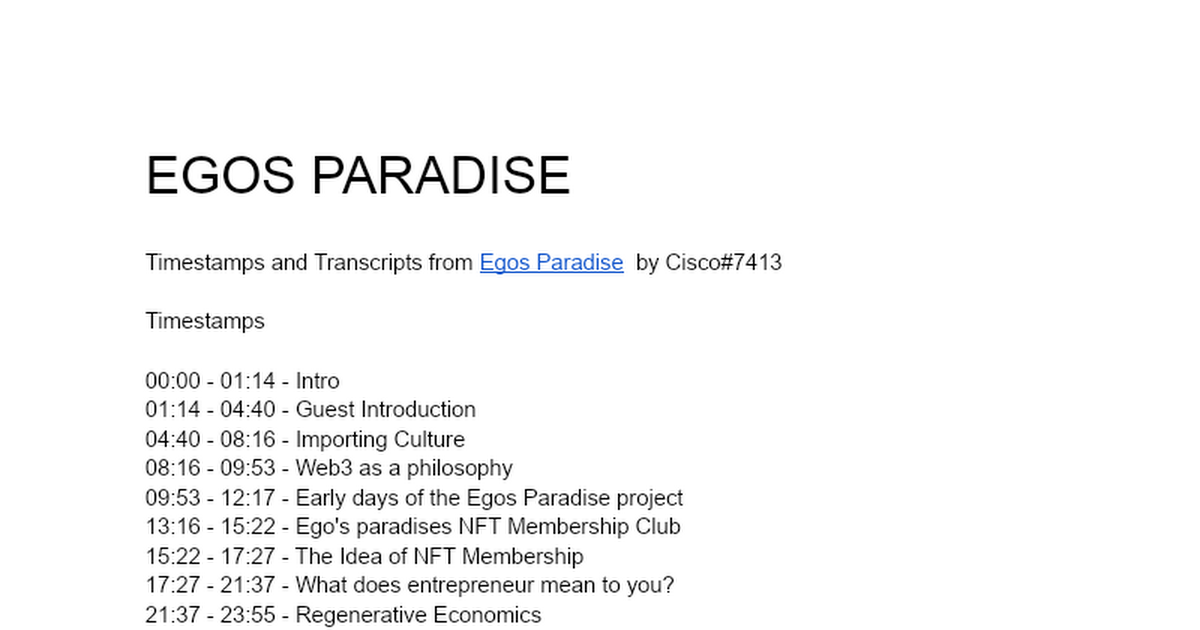 Egos Paradise Timestamp
