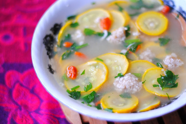 easy zucchini soup with lotus root meatballs by ServicefromHeart