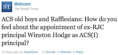 ACS old boys and Rafflesians: How do you feel about the appointment of ex-RJC principal Winston Hodge as ACS(I) principal?