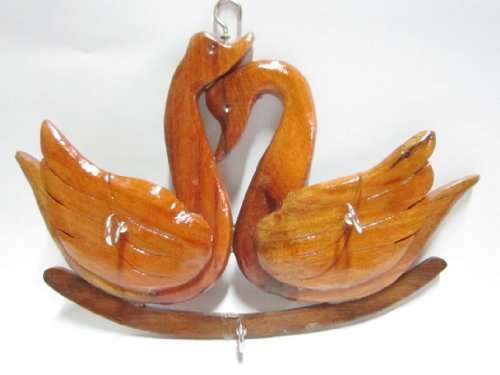 Wood Hand Carved Swan Coat Hat Rack w/ Three Hooks Wall Hanging Key Hooks