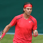 Spain's Rafael Nadal reacts after winning a point during his second round match against Slovakia's Lukas Lacko at the ATP Gerry Weber Open tennis tournament in Halle, western Germany, on June 14, 2012. Nadal won 7-5, 6-1 and qualified for the quarter-finals. 
AFP PHOTO / CARMEN JASPERSENCARMEN JASPERSEN/AFP/GettyImages