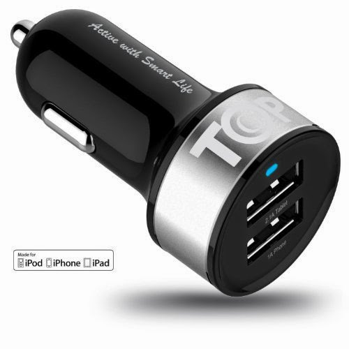  TopG 2.1A  &  1.0A Dual USB Car Charger with Cigarette Lighter for iPhone, iPad, iPod, Samsung  &  Tablet PCs - BLACK / Silver