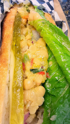Addy's Sandwich Bar - chickpea spread + pickles + romaine sandwich on Little T Bakery baguette