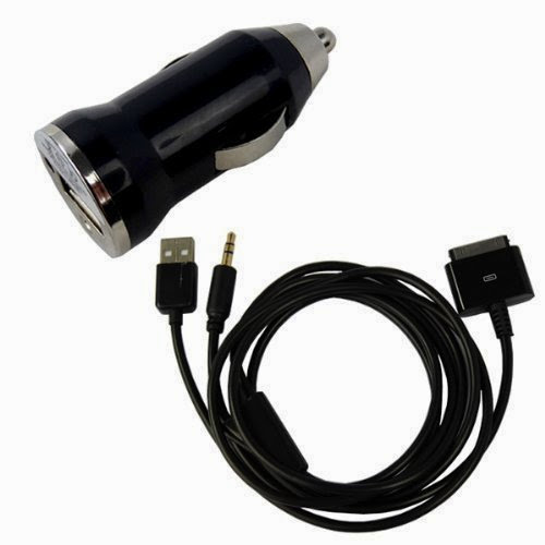  Ecomgear Universal USB Mini Car Charger Adapter + USB 3.5mm Jack Car AUX Audio Charger Connector for Ipod Iphone 4 4s 3g 3gs