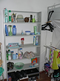 shelving unit in a dorm room at Dalian Maritime University in China