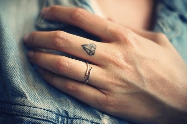 small diamond tattoo on finger