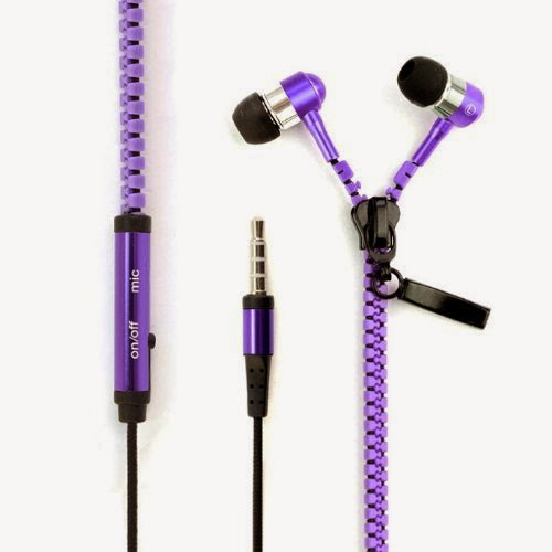  Amcctvshop Microphone Tangle-free Zipper Earphones (Purple)