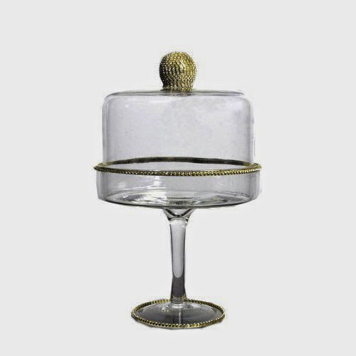  Gold Diamond Glass Cake Stand With Dome