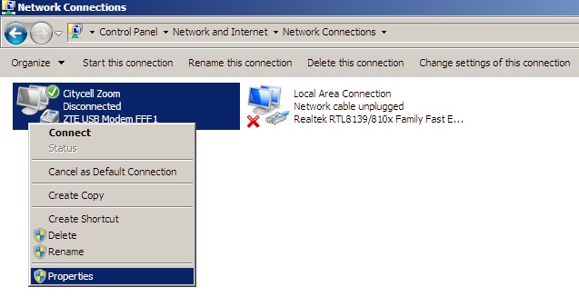 Authentication and Protocol Settings for Citycell Dialup Connection ...
