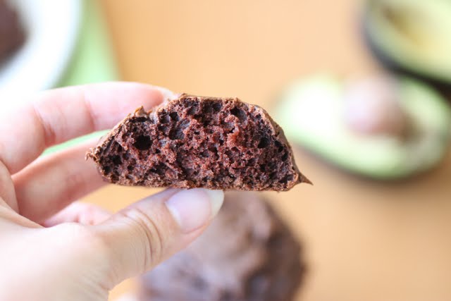 close-up photo of one Avocado Chocolate Cookie sliced in half to show the interior