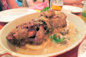 A meatstravaganza dinner at Au Pied De Cochon for 10 ladies on September 13, 2014-Au Pied de Cochon, stuffed with foie gras. The namesake dish of the restaurant, fried pig’s foot, vegetables, mashed potatoes, stuffed with foie gras inside after deboning and then topped with foie gras.