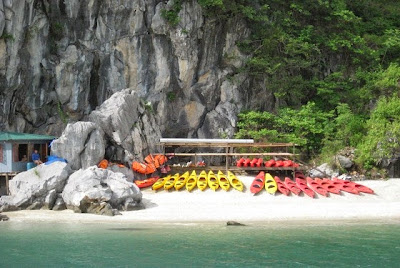 Kayaking in Halong Bay is the best way to explore the breathtaking beauty of Halong Bay. Paddle through islets; visit hidden caves, lagoons, unspoiled beaches and floating fishing villages… More information at http://www.reddragoncruise.com/services/kayaking