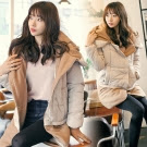 Pink東大門 特色穿搭˙雙色拼接翻領長版澎外套(米)