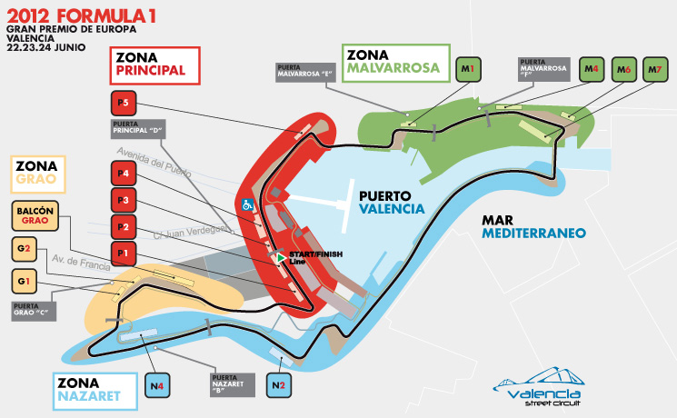 Mapa Valencia Street Circuit gradas tribunas comprar entradas GP Europa
