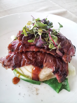 Quartet Portland, fine dining restaurant, Flank steak with braised baby bok choy, whipped Yukon Potato mash