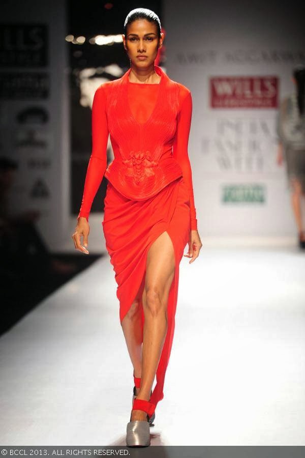 Nethra walks the ramp for fashion designer Amit Aggarwal on Day 2 of the Wills Lifestyle India Fashion Week (WIFW) Spring/Summer 2014, held in Delhi.