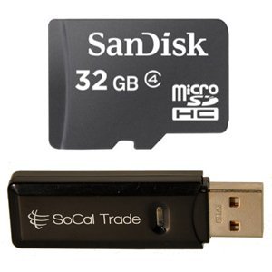 SanDisk 32GB Micro SDHC Class 4 TF Memory Card Samsung GALAXY Tab 7.0 Plus Galaxy S II Epic 4G Touch with SoCal Trade, Inc. Micro SD HC & SD Card Reader - Bulk Packed