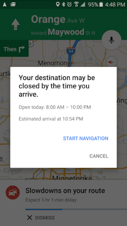 Google Maps: Destination may be closed