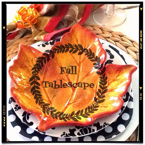 Fall leafy Tablescapes with orange leafy plates