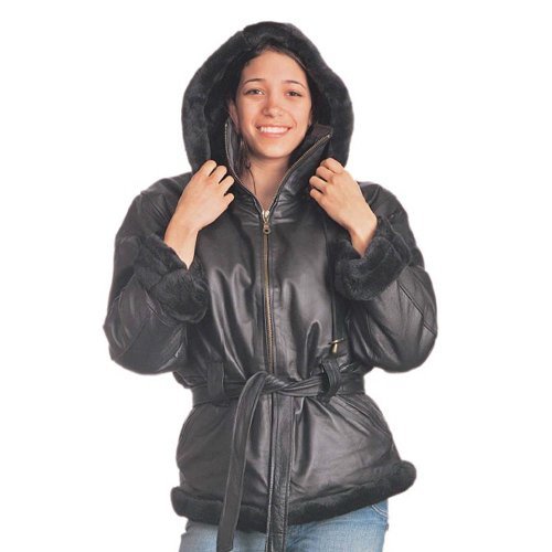 Wilda Ladies' B-3 Bomber Leather Jacket w/ Fully Lined Fake Fur-XL-Black