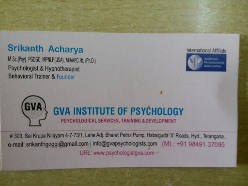 Srikanth Acharya & GVA Institute of Psychology, 46, Kalyanpuri Colony, Raghavendra Nagar, Opposite Survey Of India, Raghavendra Nagar, Hyderabad, Telangana 500039, India, Child_Psychologist, state TS