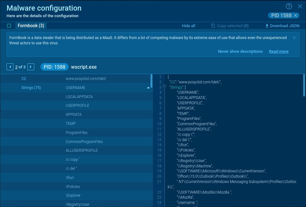 Extracted malware configuration in ANY.RUN