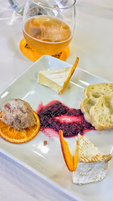 Whole Foods Market Pearl Brewery Dinner, Artisan Cheese Plate with Simple & Crisp dried Orange fruit crisp under some pate, paired with some Fort George Quick Wit