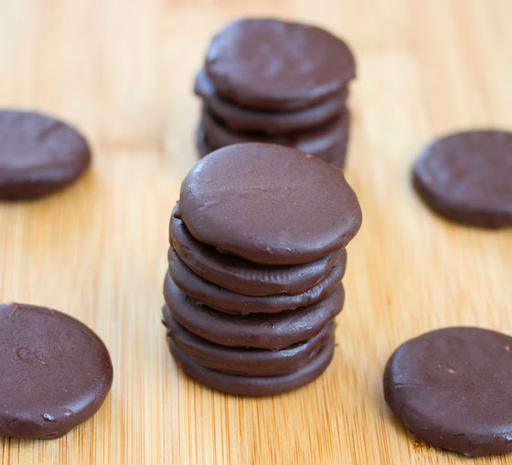 close-up photo of a stack of Homemade Thin Mints