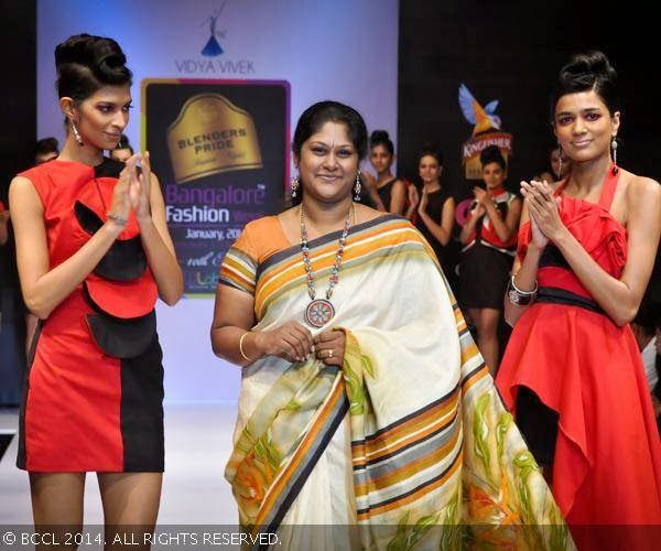 Vidya Vivek takes a bow with the models during Blenders Pride Bangalore Fashion Week. 