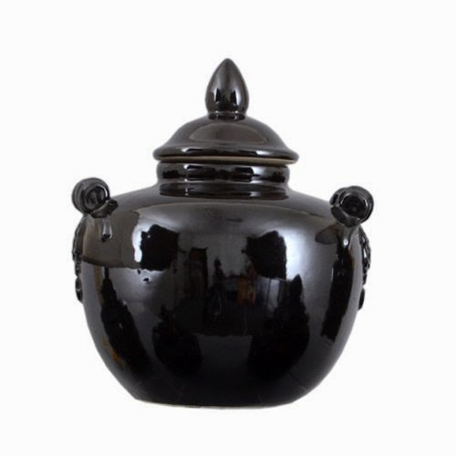  Black Majolica Pattern Large Black Crk Pumpkin Jar with Handle, 12 x 12 x 11 (in.)