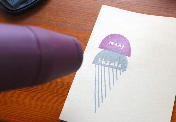 making yellow owl workshop stamp set thank you notes dusted in embossing powder