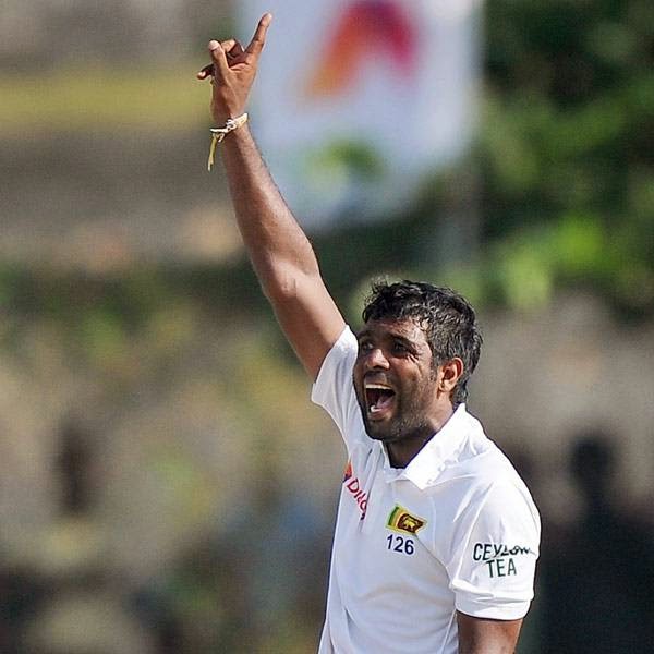 Sri Lankan bowler Dilruwan Perera appeals during the second day of the opening Test match between Sri Lanka and South Africa at the Galle International Cricket Stadium in Galle on July 17, 2014. 