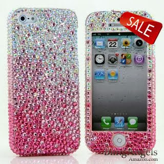3D Luxury Swarovski Crystal Sparkle Diamond Bling AB silver crystals faded to Hot Pink Design Case Cover for Apple iphone 5 fits Verizon, AT&T, T-mobile, Sprint and other Carriers (Handcrafted by BlingAngels®)