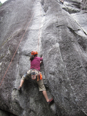 Sara taking a turn on S-M's Delight (5.10b)