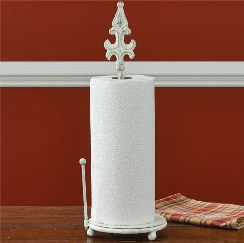 Distressed Cream Fleur De Lis Paper Towel Holder Country Home Décor