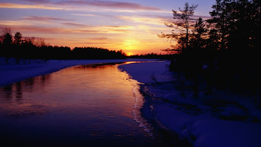 Partly Frozen River at Dusk, Kuusamo, Oulu, Finland.jpg