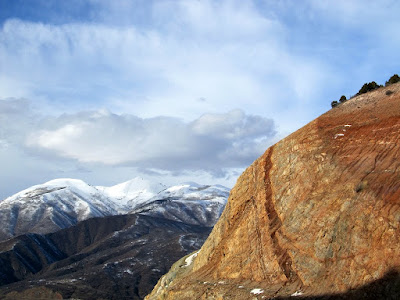 Spanish Fork Peak viewed through the road cut