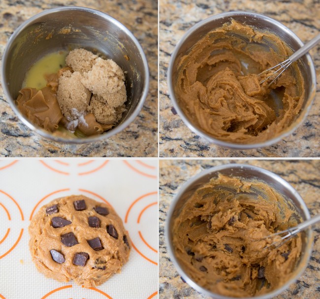 photo collage showing steps in making the cookie batter