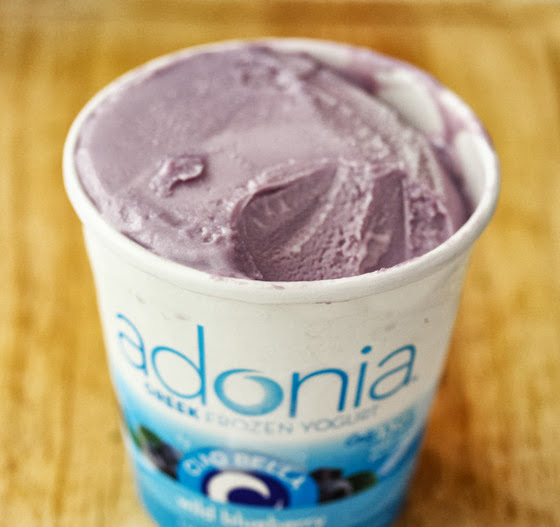 photo of a container of fat free Greek blueberry frozen yogurt
