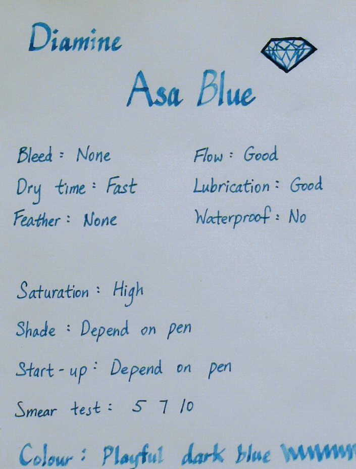 Fountain Pen Ink Reviews: Diamine Asa Blue Ink Review