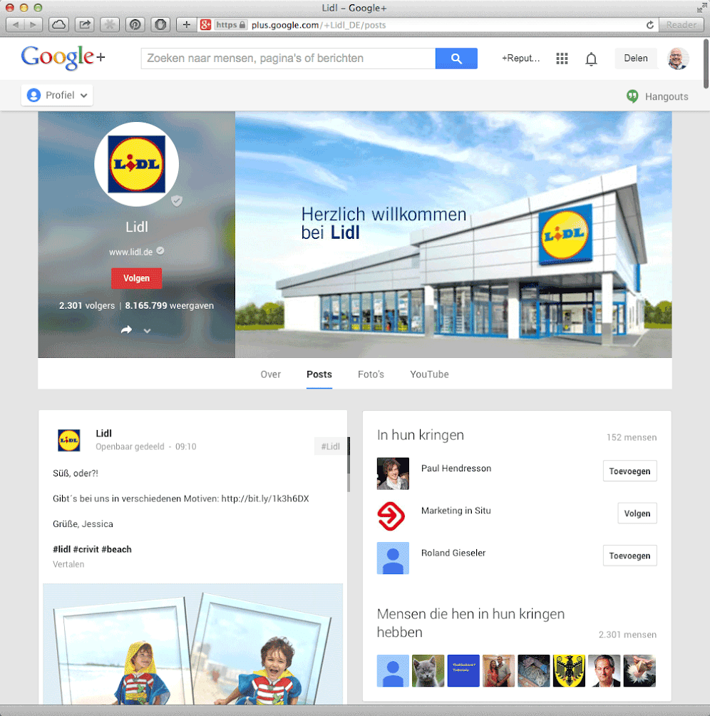 Google+ pagina van Lidl Duitsland!