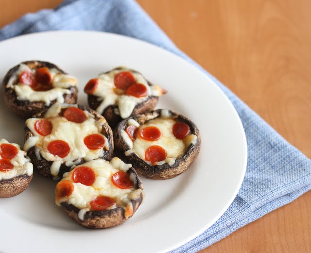 photo of pizza stuffed mushrooms on a plate