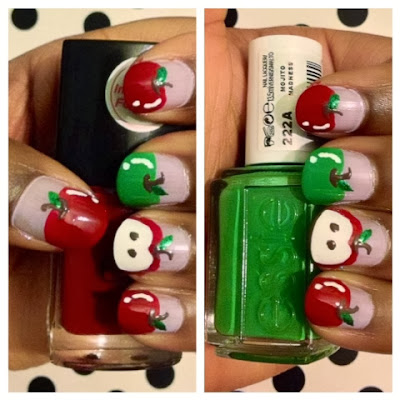 NOTD - Apple Nails notd, apple nails, breezeybee blog, breezeybee, brigitte honeybee, bee honeybee, brigitte, fruit nails, nail art, nail design, fshion nails, fall nails, fall nail art, fun nails, back to school nails, apples, essie, mojito madness, elf, eyes lips face, nail polish, nail varnish, red nails, green nails, white nails,