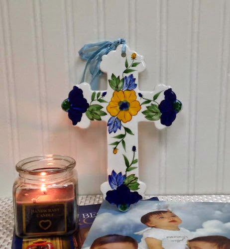  Precious Home Collection, Yellow Flower rounded by Blue Flowers Decoration Cross, 9-1/4