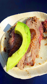 Feast 2014, Tillamook Brunch Village participant Aaron Franklin, Franklin Barbecue miracle from Austin, TX of Brisket! Breakfast Taco! With charred salsa and Valentina's Tex Mex tortillas!