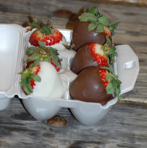 Heaven = 3 white and 3 milk chocolate-dipped strawberries