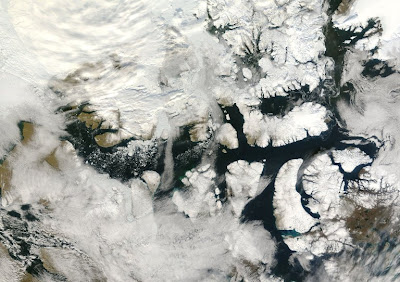 This satellite shot shows part of the Northwest Passage. Franklin died trying to navigate this arctic waterway, along with every member of his crew.