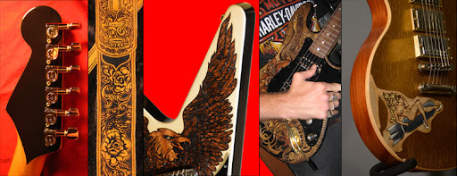 burnmethod guitar art pyrography hand engraved nose art pin up girl scottish thistle