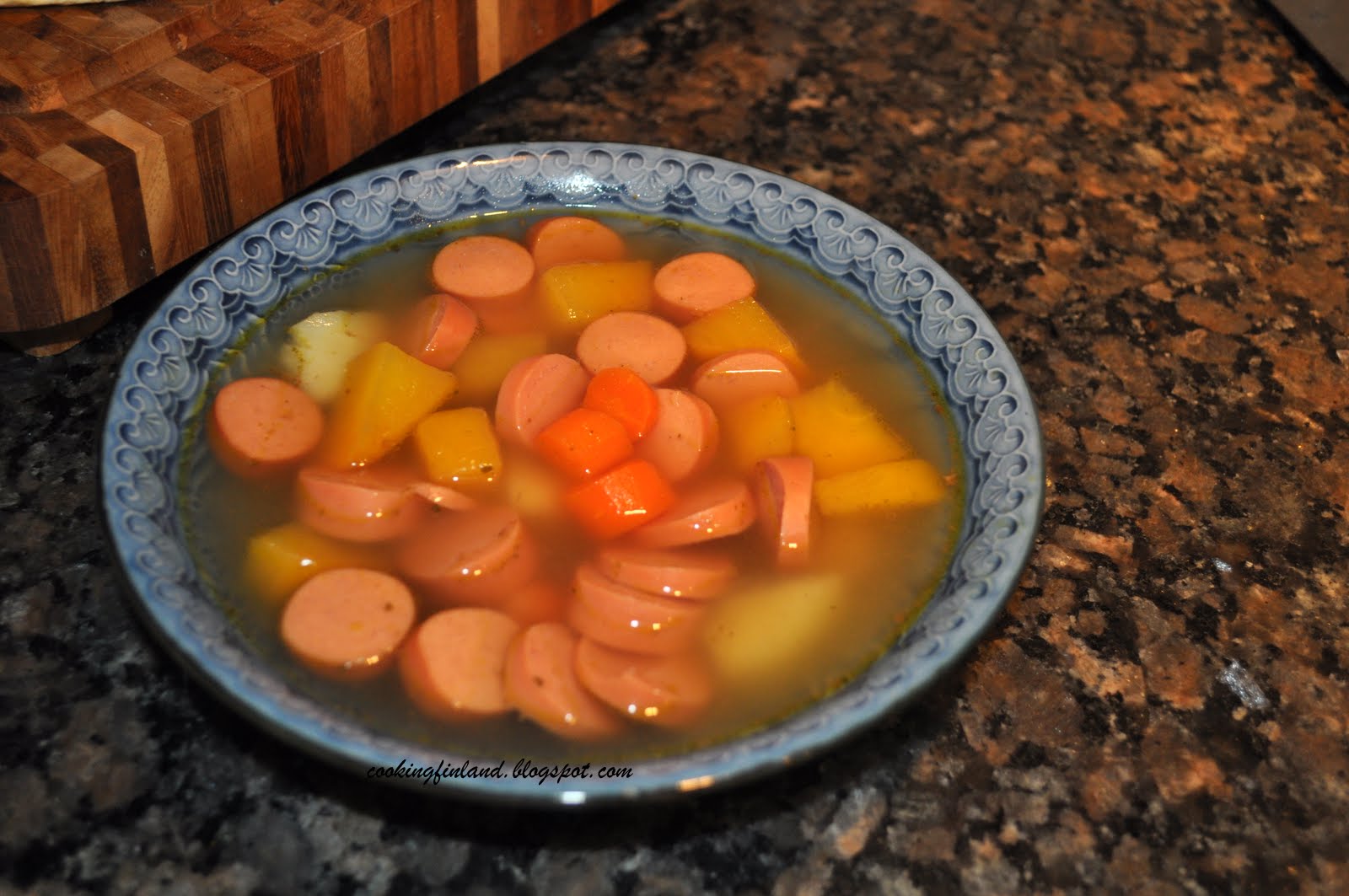 Cooking Finland: Hot dog soup, Finnish comfort food for a sick boy. Makkarakeitto/Korvsoppa